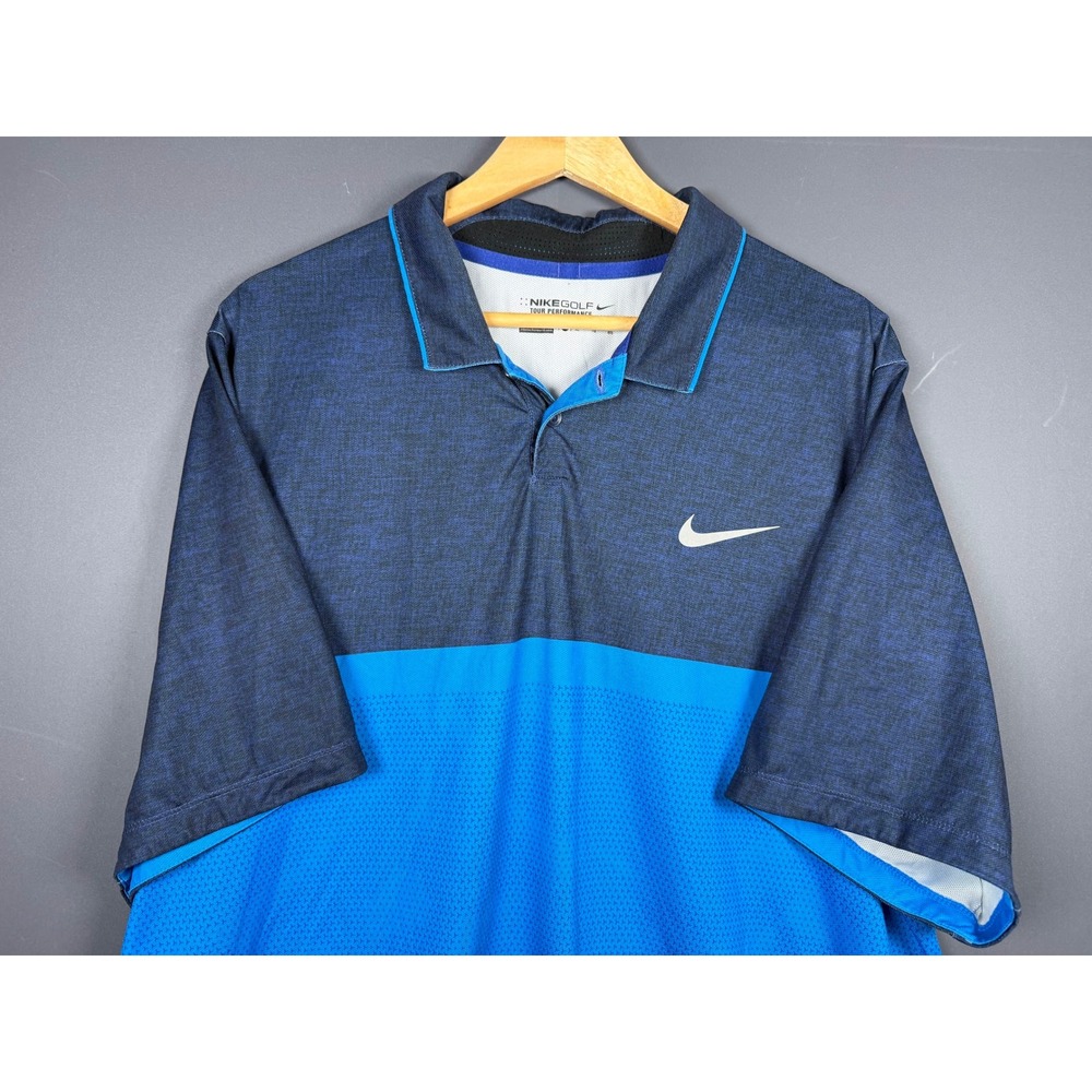 Nike Golf Tour Performance Dri-FIT Polo Shirt Mens XL Blue Colorblock Heather